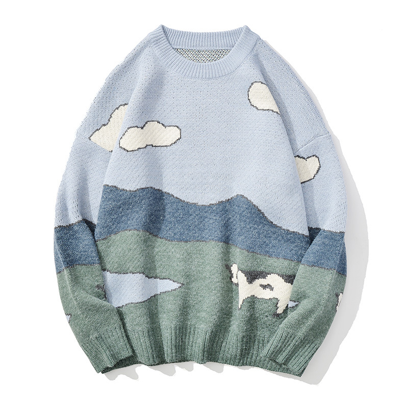 Men's Round Neck Sweater Cartoon Loose Lazy Style