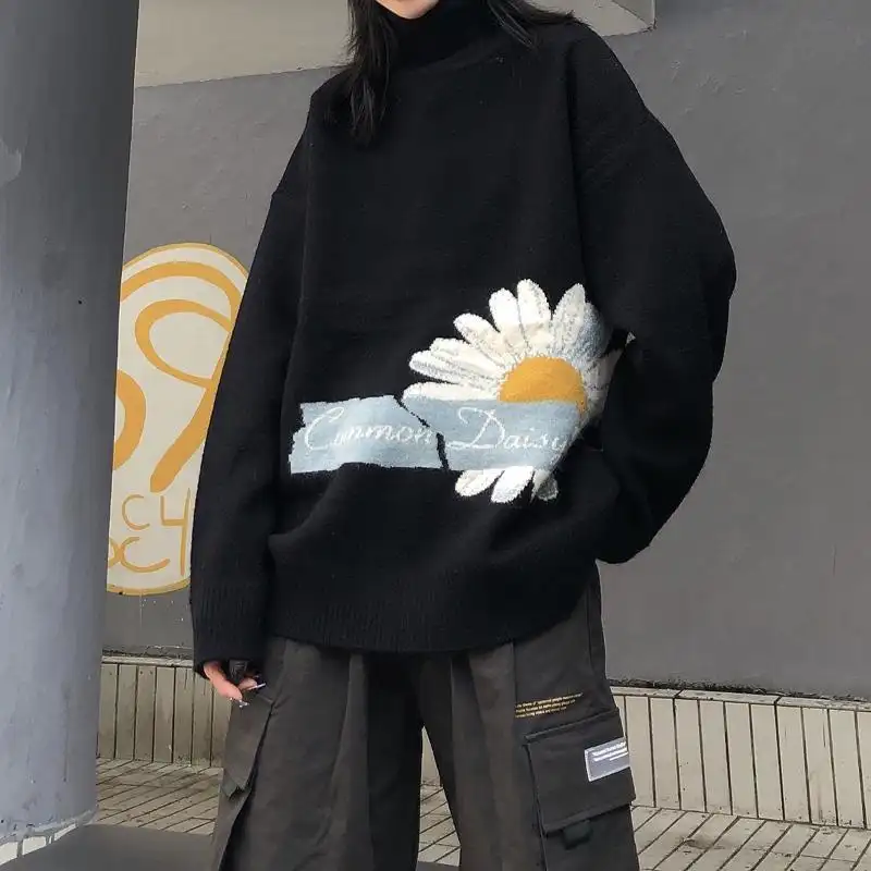 Urtleneck Sweater Loose And Versatile Mid-Length Knitted Jacket
