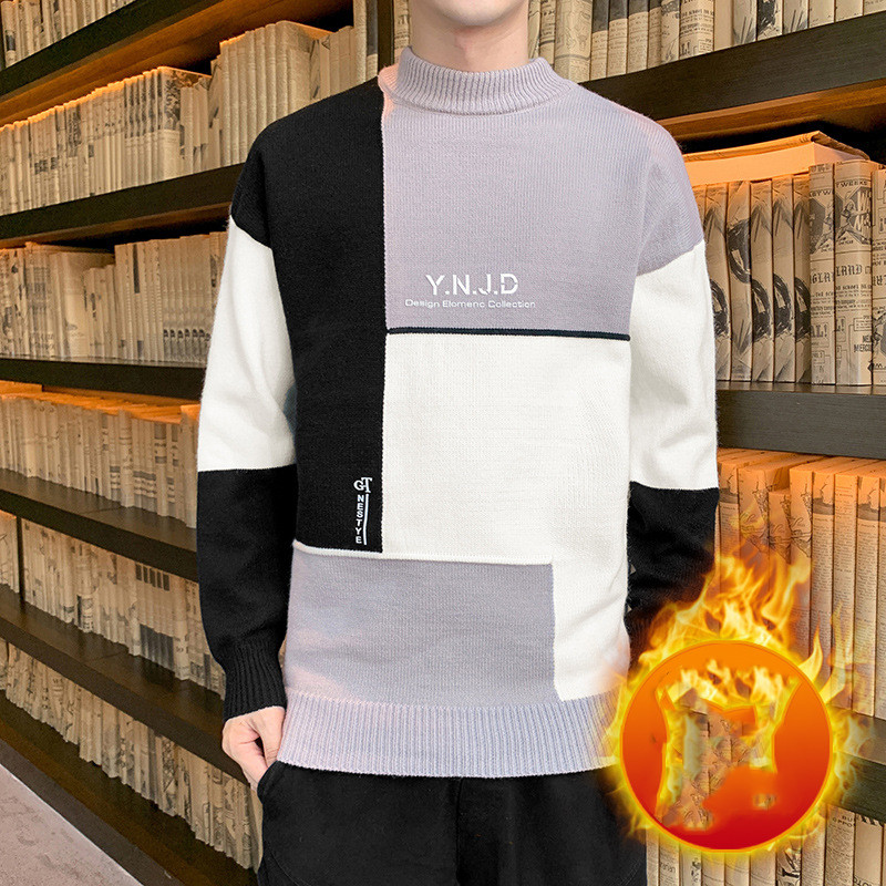 New Men's Casual Thickened Half High Sweater Collar Sweater