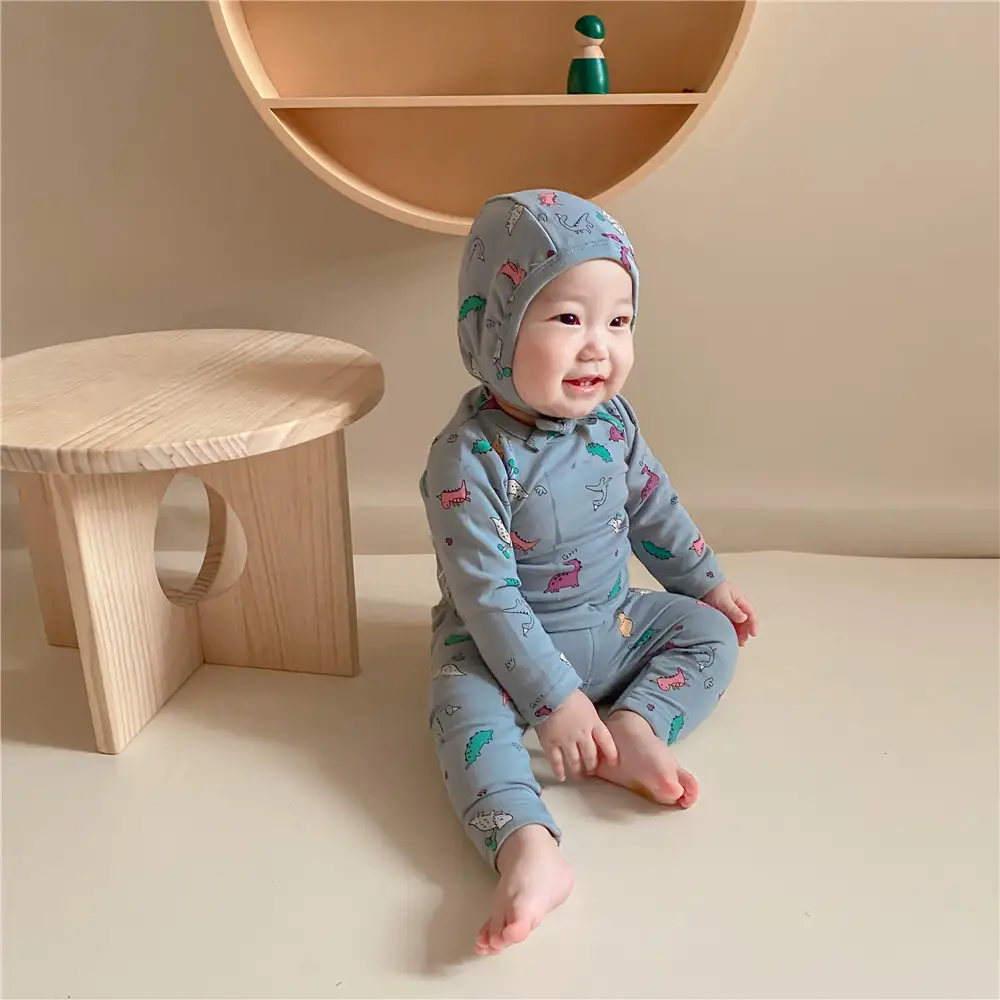 Infant Cotton Pajama Set with Matching Hat and Animal Print