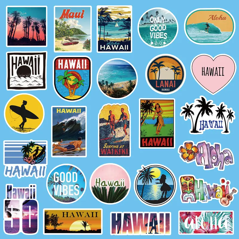 50 Hawaii Travel Stickers Vacation Trolley Car