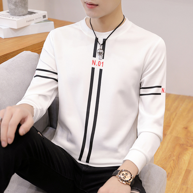 Spring and Autumn New mens printed long-sleeved T-shirt teen round neck ...