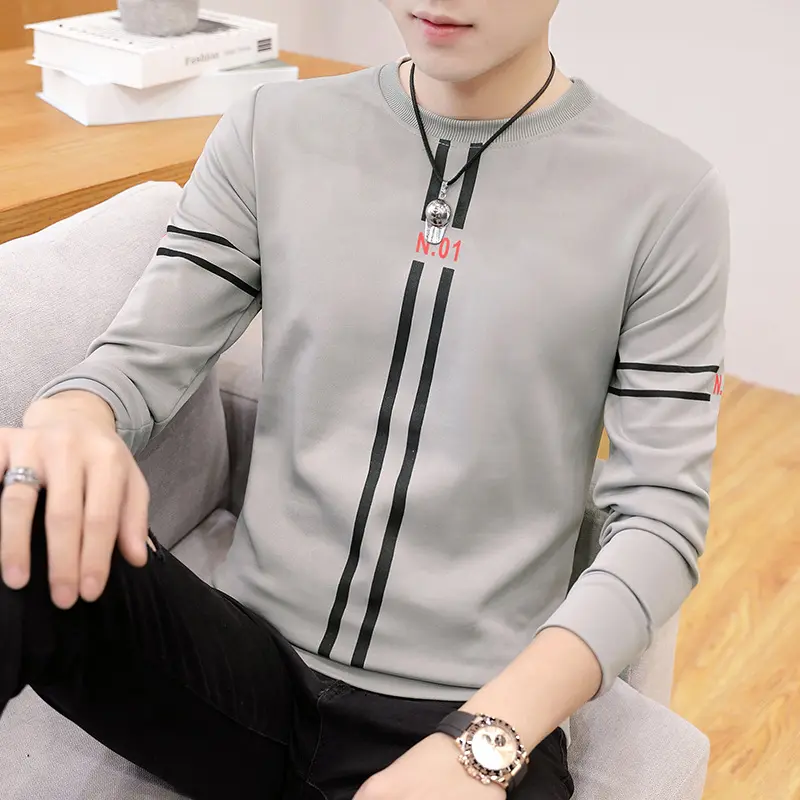 Spring and Autumn New mens printed long-sleeved