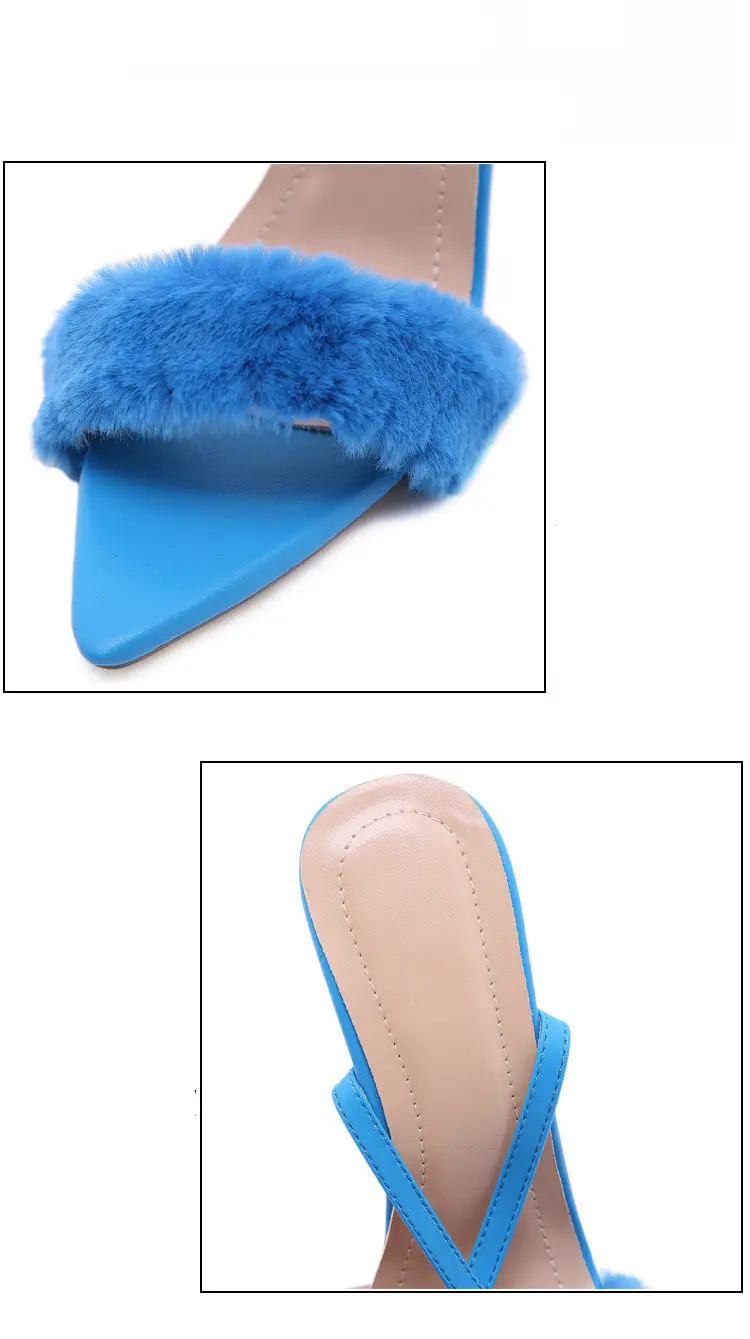 35 To 41 Size Metal High-Heeled Fur Shoes Hollow Pointed Toe Stiletto High-Heeled Sandals