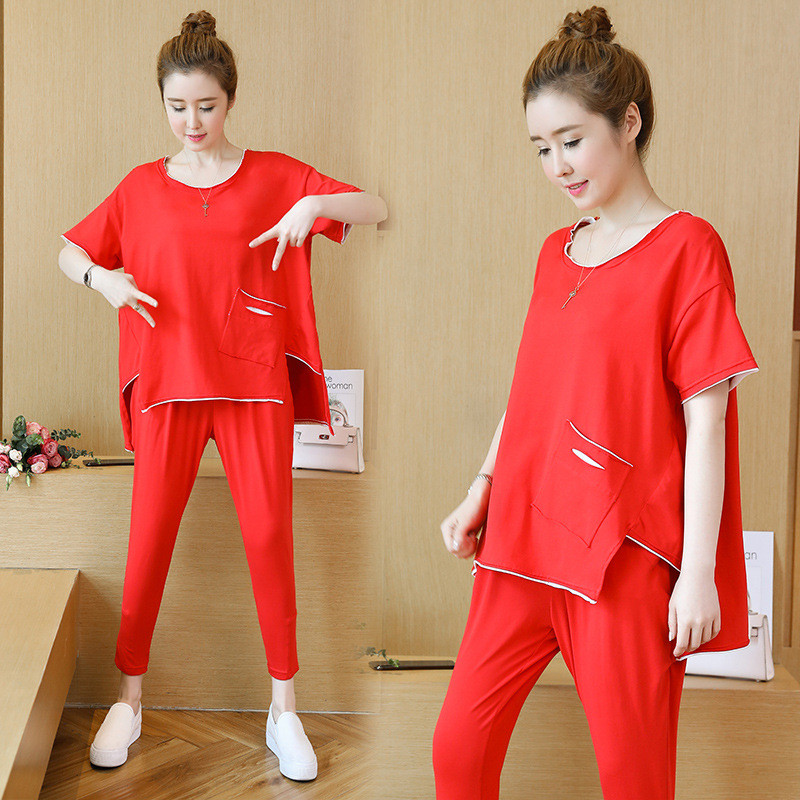 Leisure Sports Plus Size Fat Sister Loose And Thin Two-piece Suit