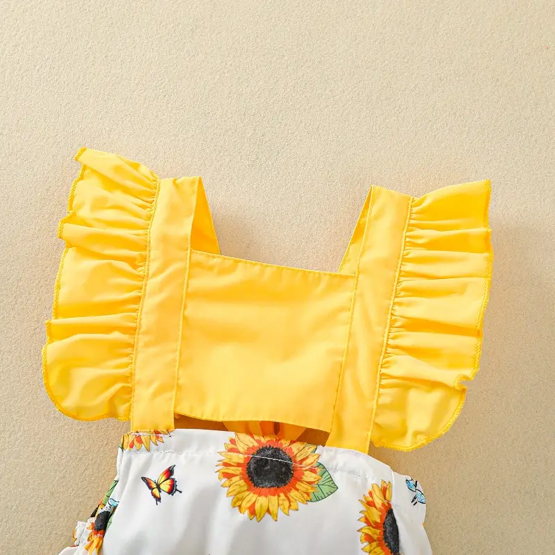 Girls Sling Sunflower Bee Lace Off-Waist Jumpsuit