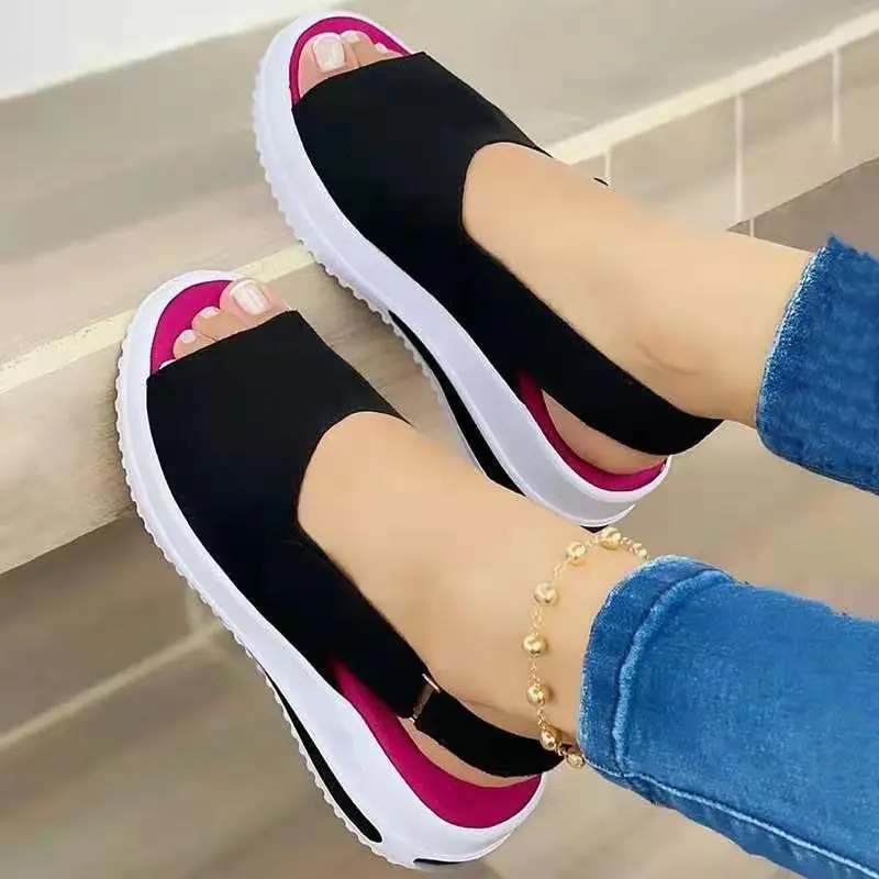 Velcro Casual Summer Women Sandals Fish Mouth Sandals - Black