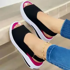 Velcro Casual Summer Women Sandals Fish Mouth Sandals - Black - View 1