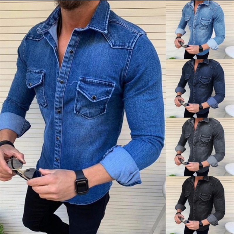 Washed Double Pocket Lapel Long Sleeve Shirt