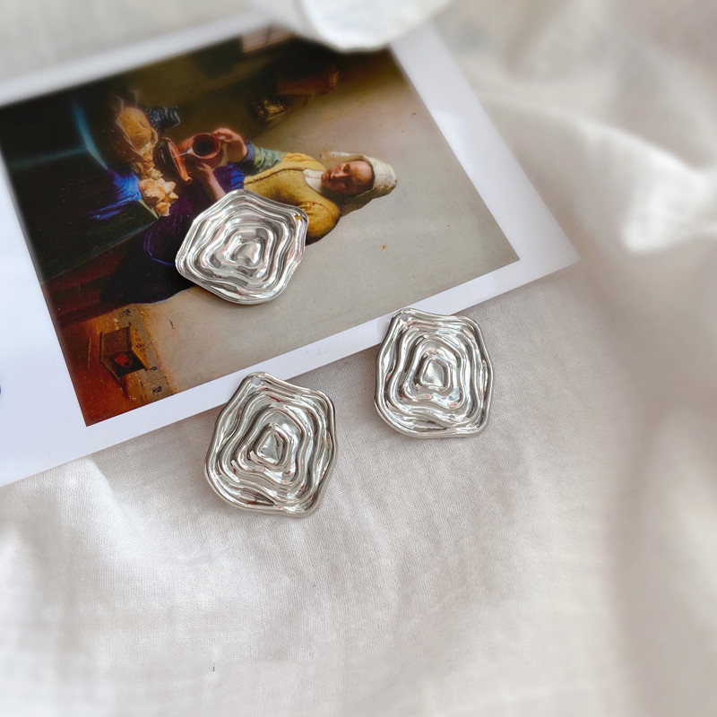 Color Preserving Copper Irregular Square Oval Water Wave Stud Earrings Irregular Square Pendant DIY Earring Material