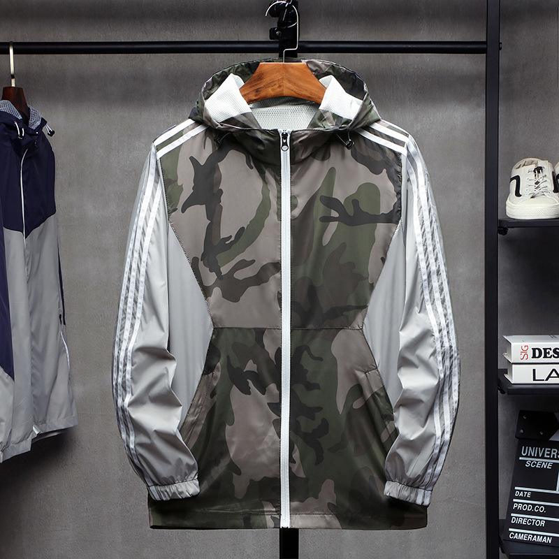 Three-Bar Camouflage Casual Windbreaker