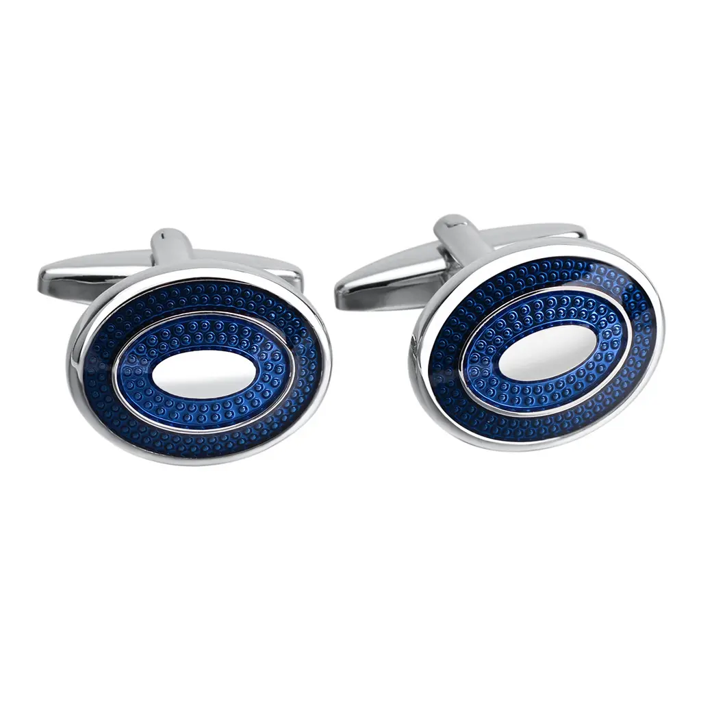 French Shirt Cufflinks Oval Blue Oil Drip
