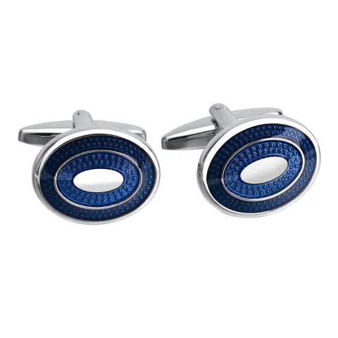 French Shirt Cufflinks Oval Blue Oil Drip Business
