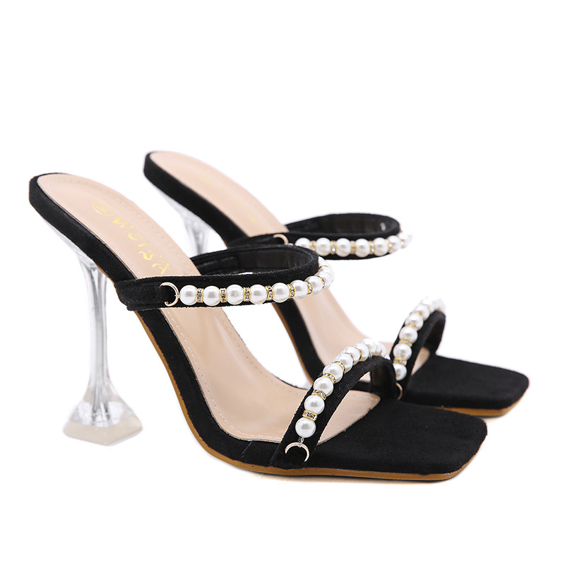 New Pearl Rhinestone Transparent High Heel Sandals And Slippers