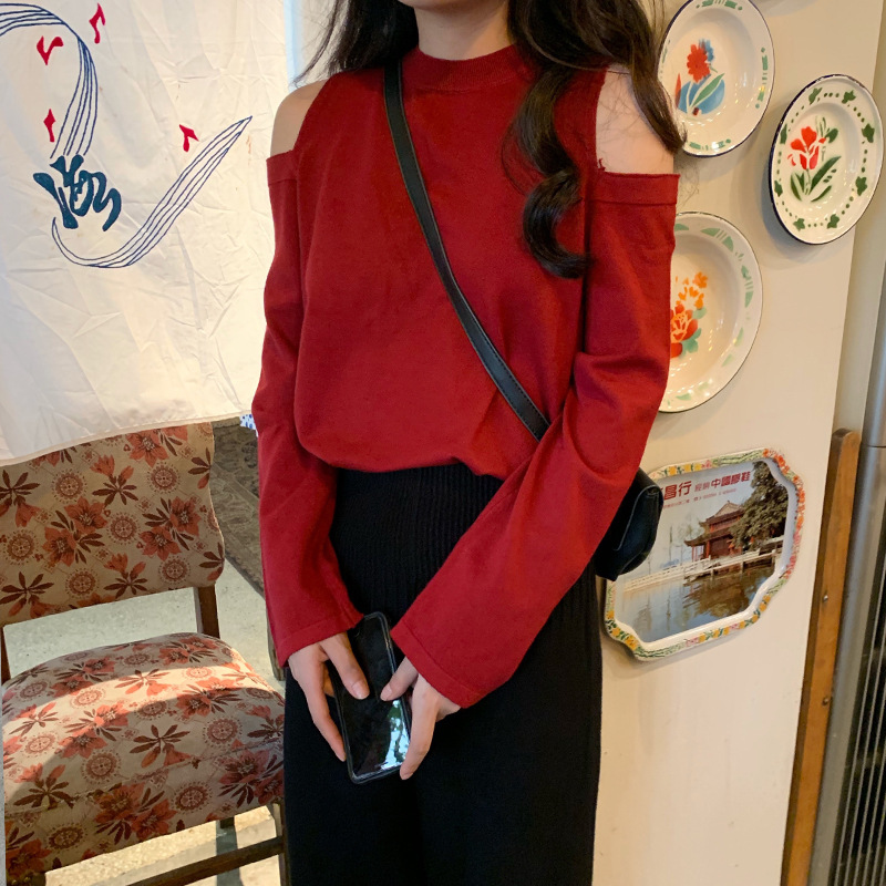 Off The Shoulder Sweater Women's Outer Wear Pullover Sweater Loose Top