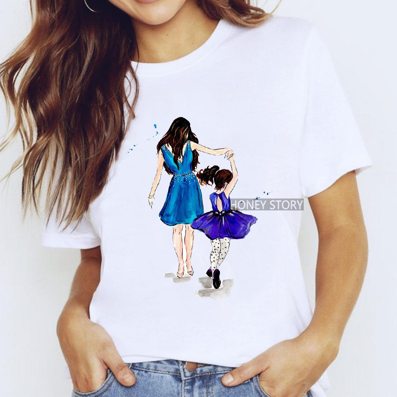 Cartoon Mom Harajuku Kawaii Clothes Print Ladies Graphic Female T-shirt