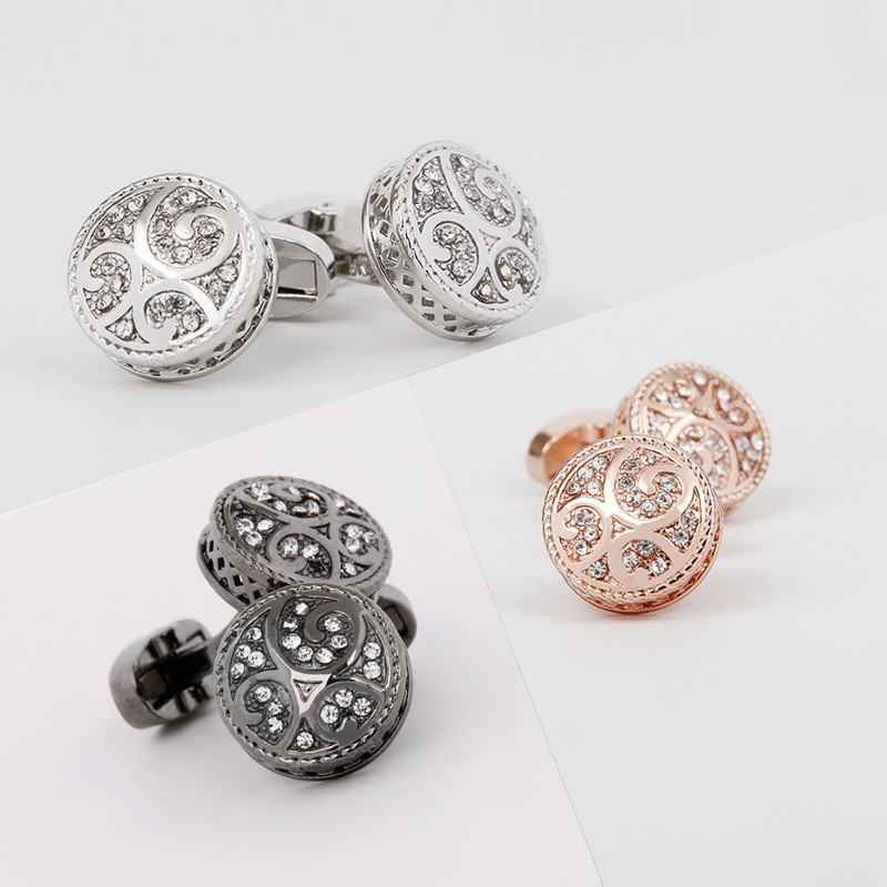 Men's Cufflinks Round Retro Pattern Diamond Metal Cufflinks — foto 5