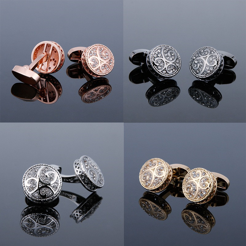 Men's Cufflinks Round Retro Pattern Diamond Metal Cufflinks — foto 3