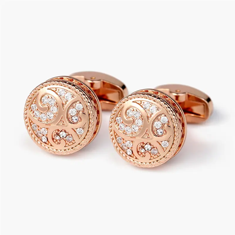 Men's Cufflinks Round Retro Pattern Diamond Metal