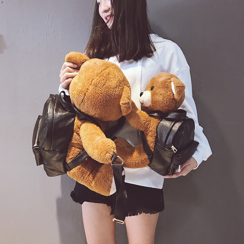 Title 1, Backpack Female Plush Bear Backpack College Style