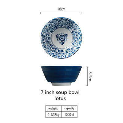 Household Ceramic Rice Bowl Salad Bowl Underglaze Retro Water Lotus - Shop at LoveMi