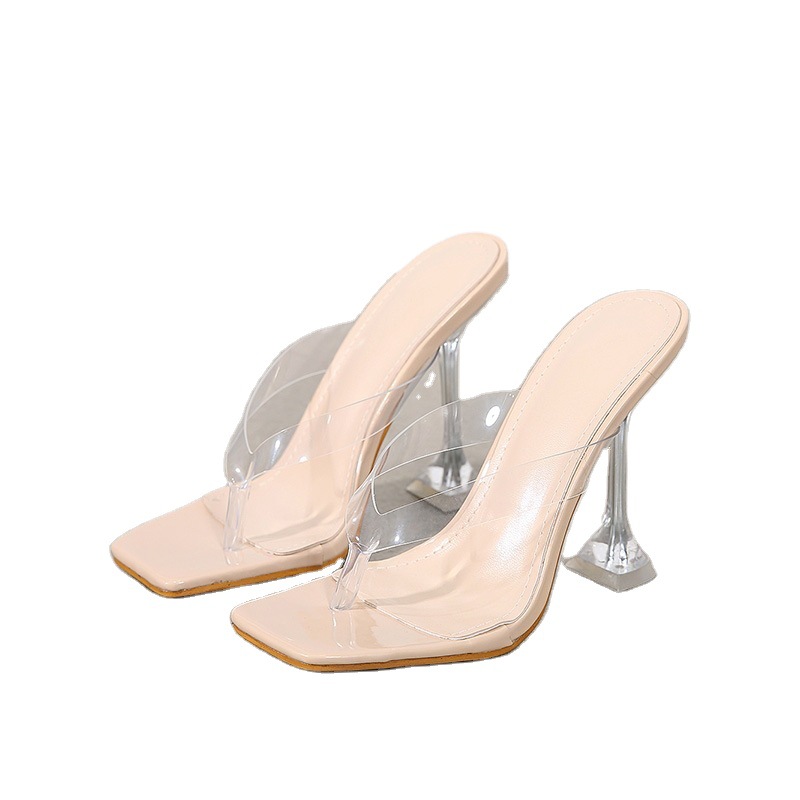 High Heel Flip Crystal Transparent Heel PVC Sandals And Slippers