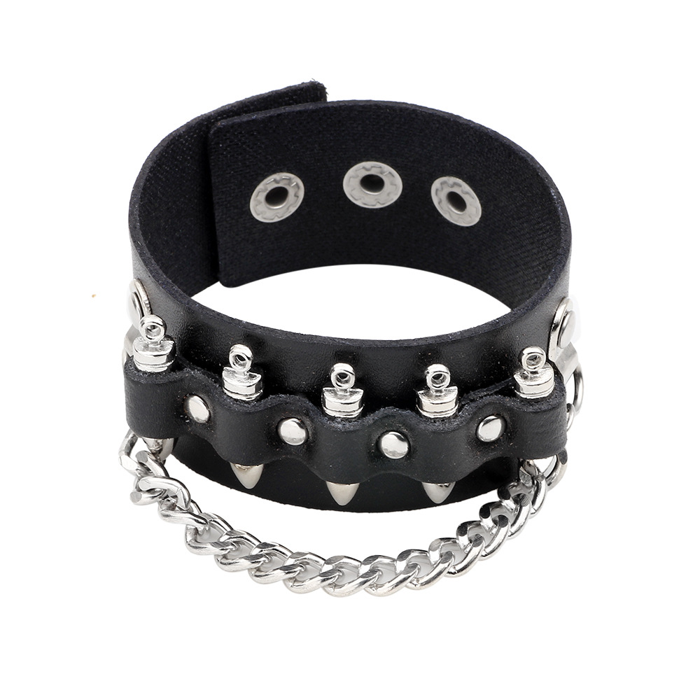 European And American Trend Hip-hop Leather Bracelet Rivet Chain Men's Bracelet