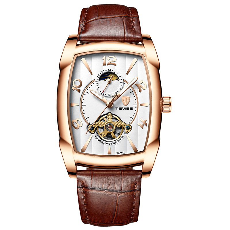 Watch Men's Barrel Tourbillon Leather Mechanical Watch