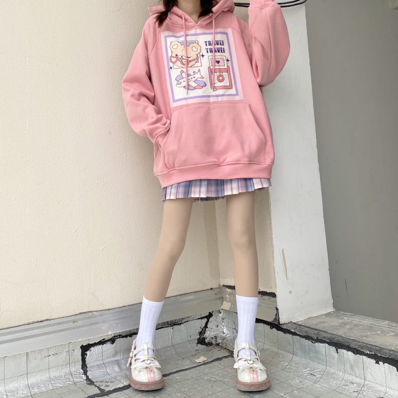 Title 6, Japanese Cartoon Print Plus Velvet Sweater Women