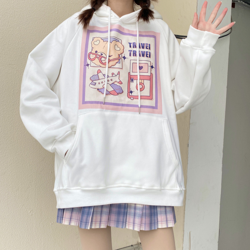 Title 2, Japanese Cartoon Print Plus Velvet Sweater Women