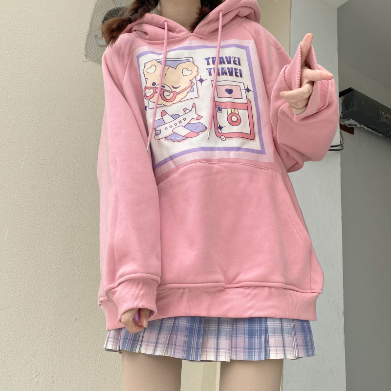 Title 3, Japanese Cartoon Print Plus Velvet Sweater Women