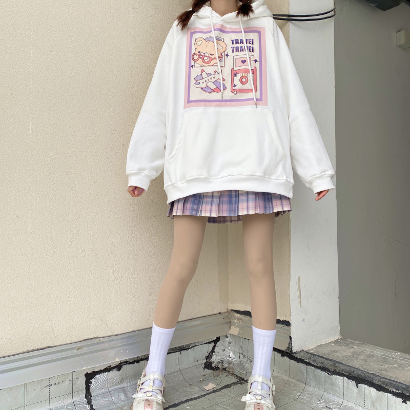 Title 5, Japanese Cartoon Print Plus Velvet Sweater Women