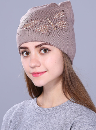 European And American Foreign Trade Woolen Knit Hat Cute Cat Ear Hat Pearl Butterfly Pullover Cap