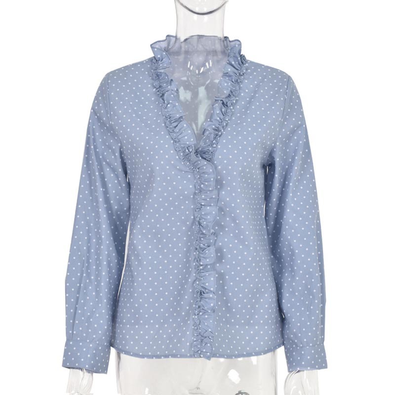 Polka Dot Long-Sleeved Shirt With Wood Ears