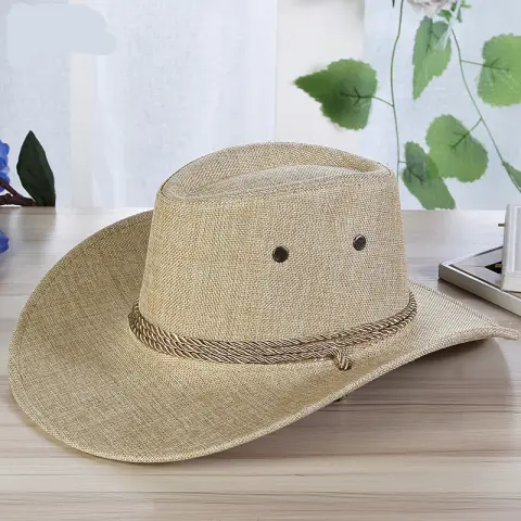 Men's Linen Solid Color Cool Western Cowboy Male Cycling