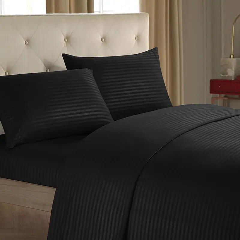 Plain Color  Satin Striped Home Textile Four-piece Set Simple Bedding Set Multi-color Optional