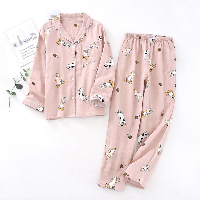 Pink Cat Pyjamas Set Pattern Sleepwear