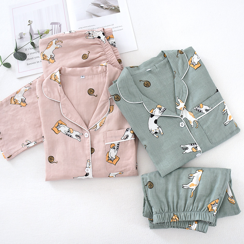 Pink Cat Pyjamas Set Pattern Sleepwear