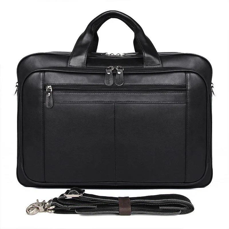 Leather Business Men's Large Handbag - Black