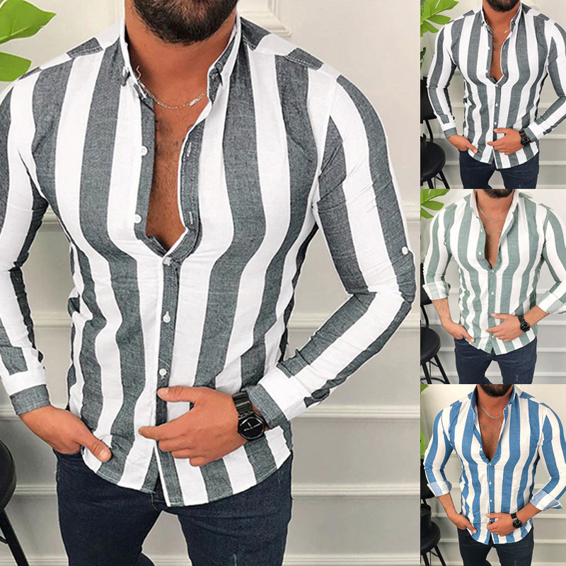 Vertical Striped Slim Fit Shirt With Lapel