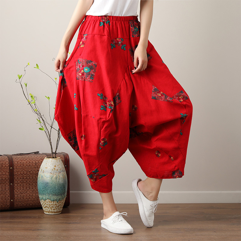 Women's Loose Lantern Wide-Leg Cropped Trousers