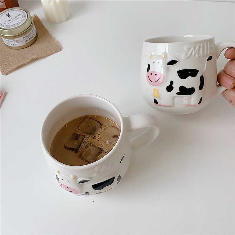 Cute Cartoon Mug Cow Embossed Creative Ceramic Mug With Handle