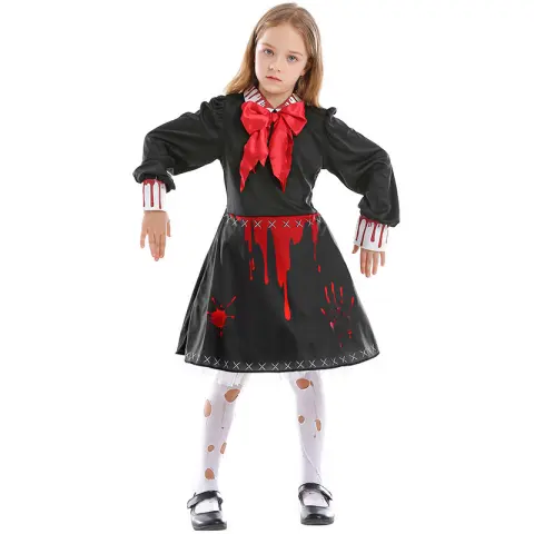 Family Horror Doll Costume Women Gothic Bloody Zombie Scary