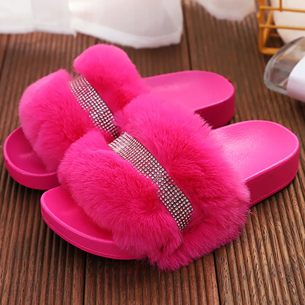 Hairy Children's Slippers, Baby Girls, Non-slip Warmth, Beach Sandals And Slippers