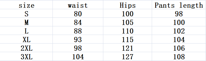Men's striped casual pants size chart
