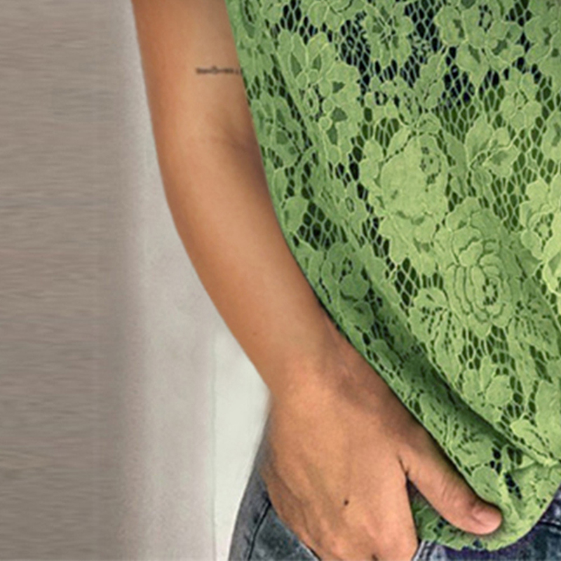 Round Neck Lightly Cooked Lace Shirt With Chain Link Lace