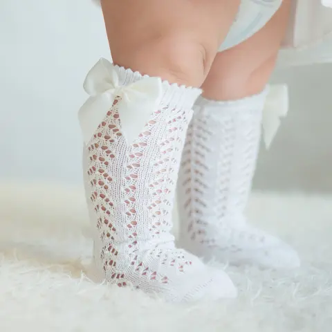 Cute Girls Knee High Socks Bows Cotton Breathable Soft