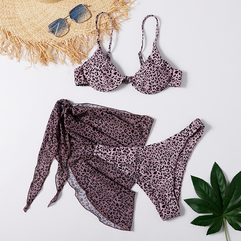 Leopard Print Skirt Three-Piece Swimsuit - Image 4