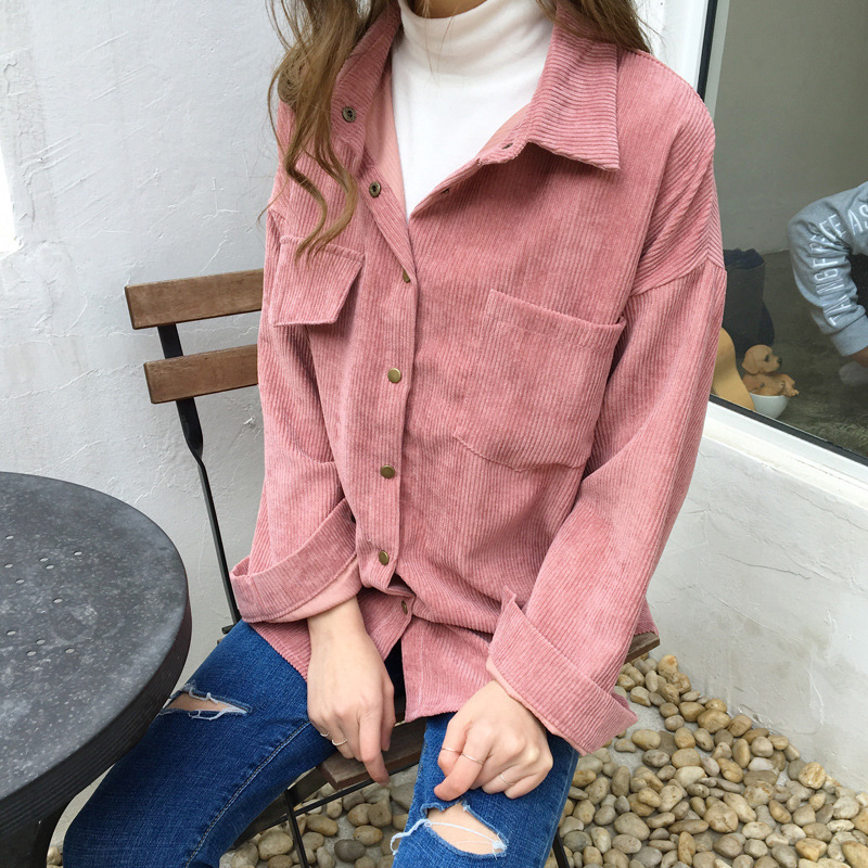 Harajuku Style Loose Long-Sleeved Corduroy Shirt