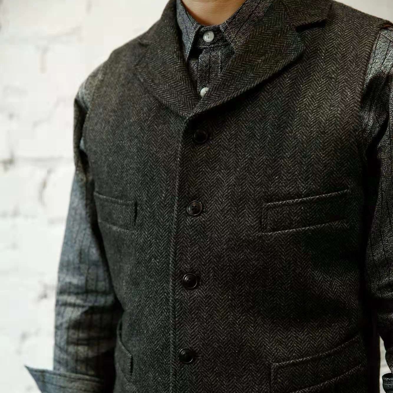 Title 4, Vintage Herringbone Woolen Suit And Vest Men